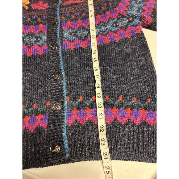 Woolrich Women’s Wool Mohair Cardigan Sweater Blue Purple Fair Isle Nordic M - Picture 7 of 8